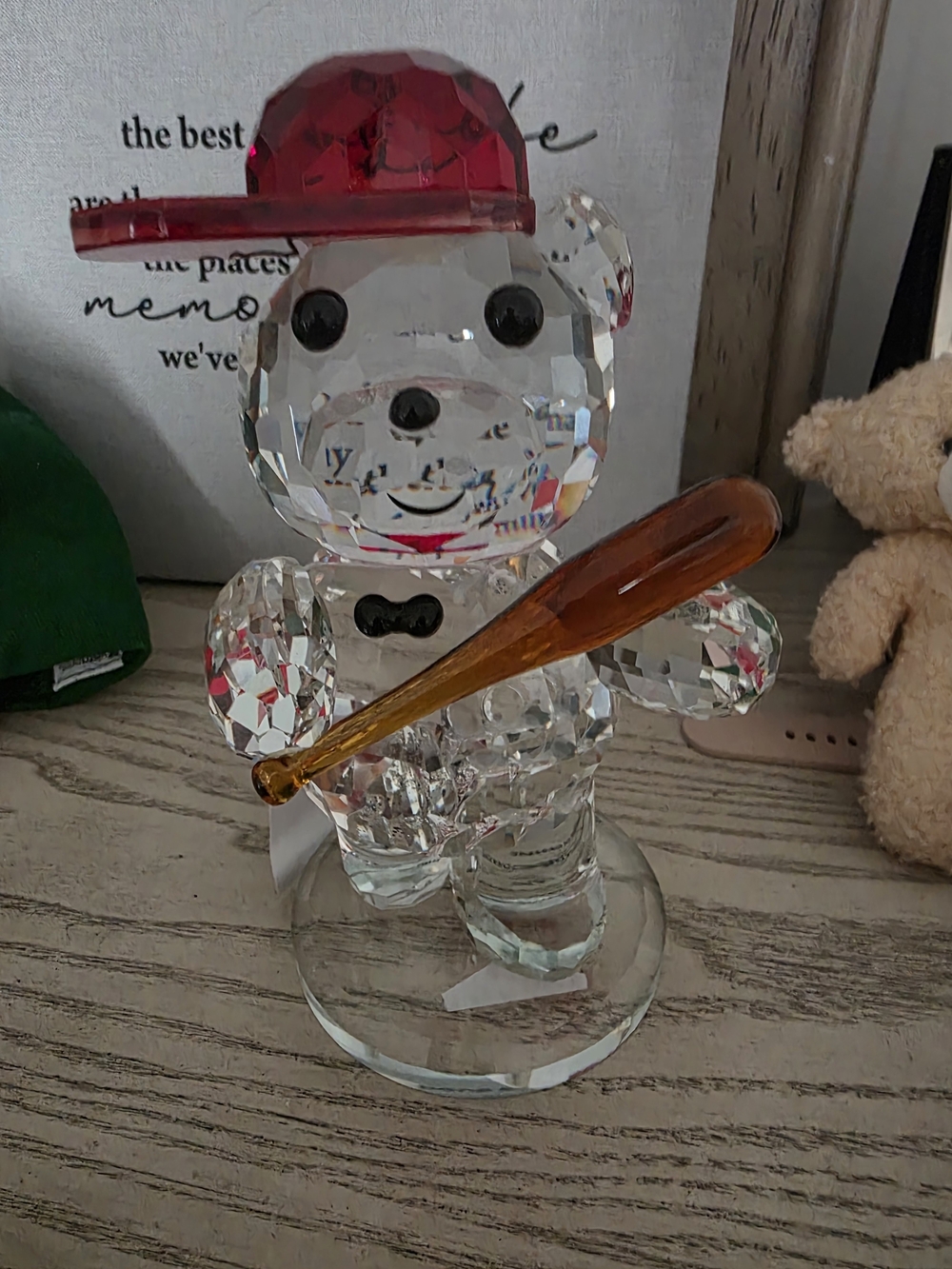 Swarovski Clear Crystal Bear with Red Cap and Amber Bat